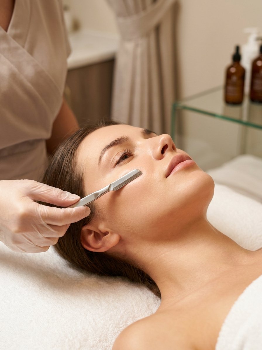 Dermaplaning treatment close-up